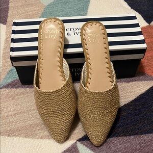 Crown & Ivy Women's Woven Tan Mules
